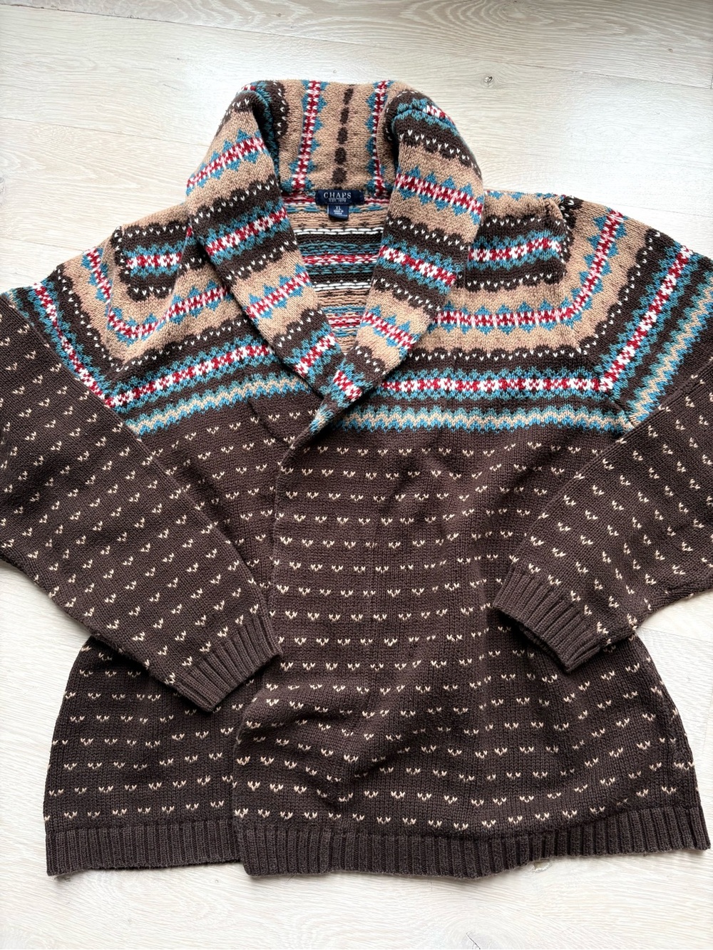 Vtg 80's Ralph Lauren Chaps Southwestern KnitFair Isle Shawl Cardigan Sweater XL - Picture 3 of 14